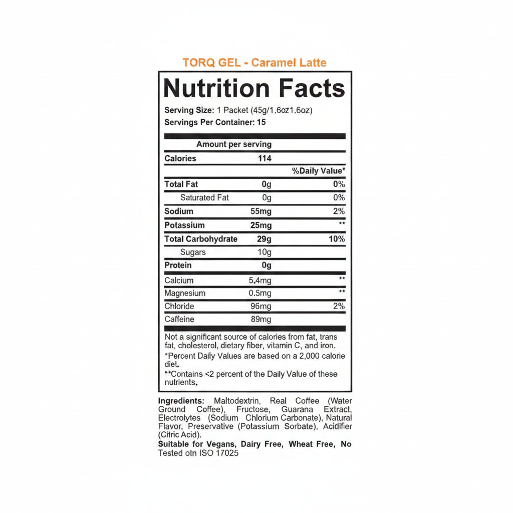 TORQ Gel Caramel Latte - información nutricional