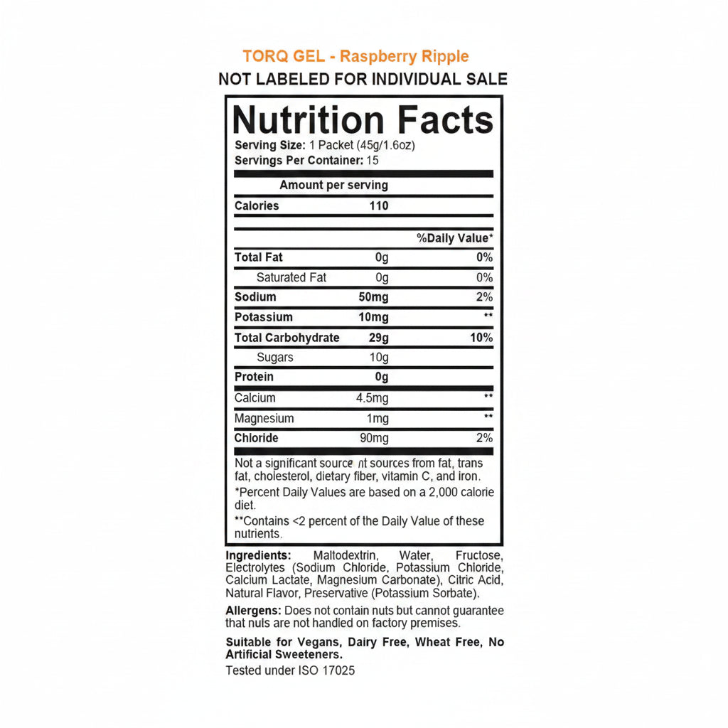 TORQ Gel Raspberry Ripple - información nutricional