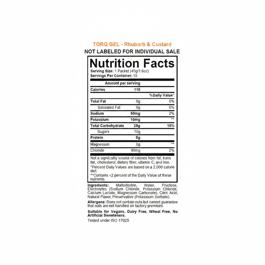 TORQ Gel Rhubarb Custard - información nutricional