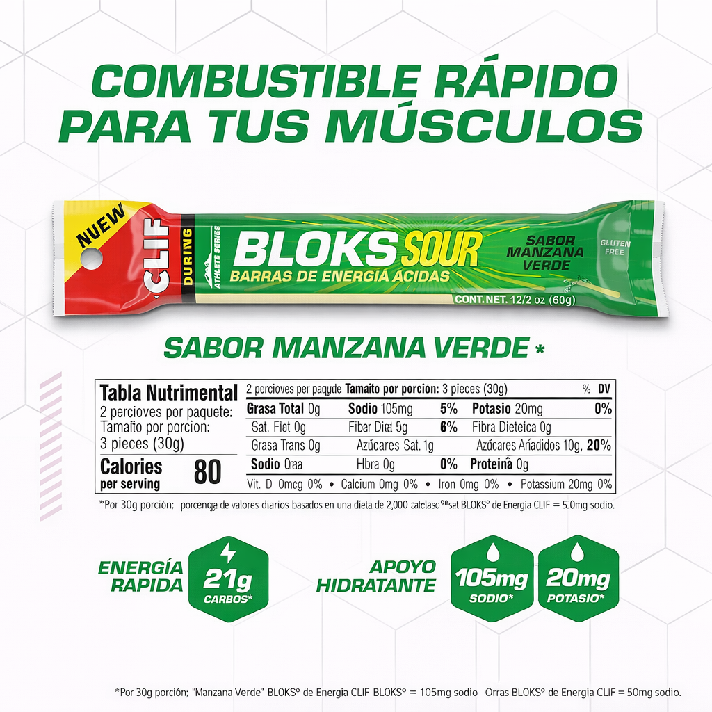 CLIF BLOKS SOURS Energy Chews – Sour Green Apple